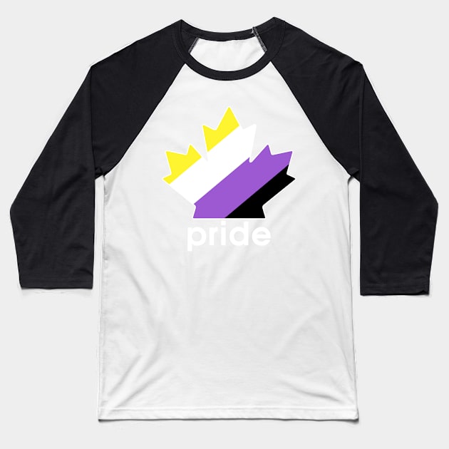 Non-Binary Pride Maple Leaf - White Font Baseball T-Shirt by VikingElf